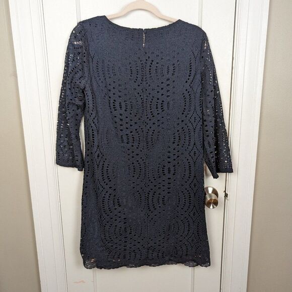 J.Crew | Navy Blue Geometric Crochet Lace Shift Dress Size 6 - Picture 2 of 7